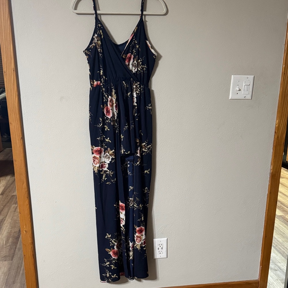 Floral High Low Dress in Navy